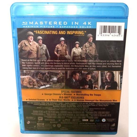The Monuments Men Blu Ray Only No DVD Clooney Damon Murray Blanchette - Picture 2 of 5